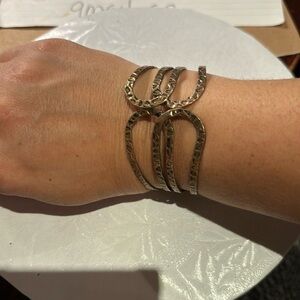 Hammered copper intricate cutout cuff bracelet